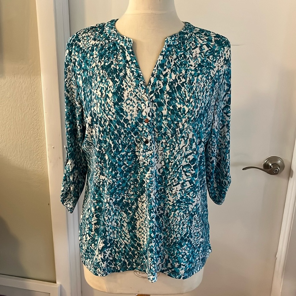Women's Blue/Green Patterned Tunic Top